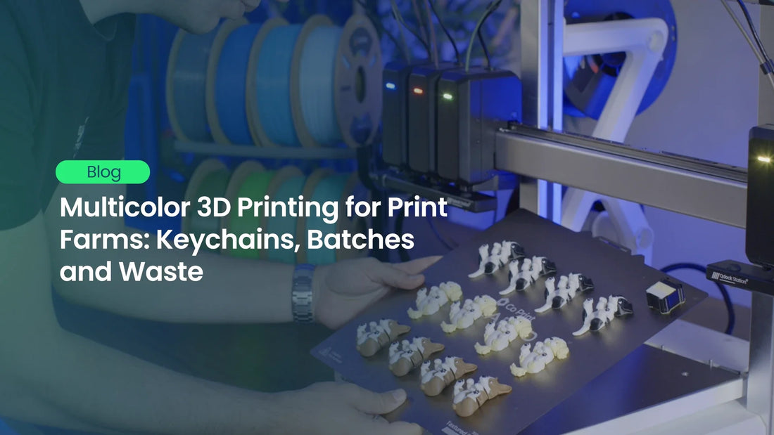 Multicolor 3D Printing for Print Farms: Keychains, Batches and Waste