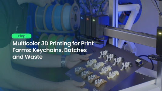 Multicolor 3D Printing for Print Farms: Keychains, Batches and Waste